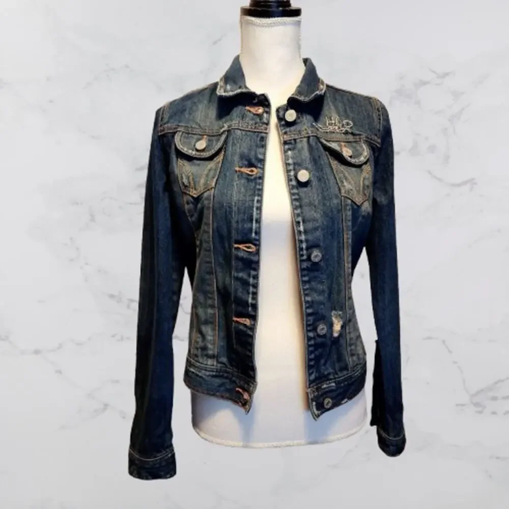 Hollister Cali HCO Skull Crossbones Denim Jean Jacket Medium